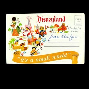 Its A Small World Postcard Foldout Folder Disneyland 60s-70s Colorful Scenes